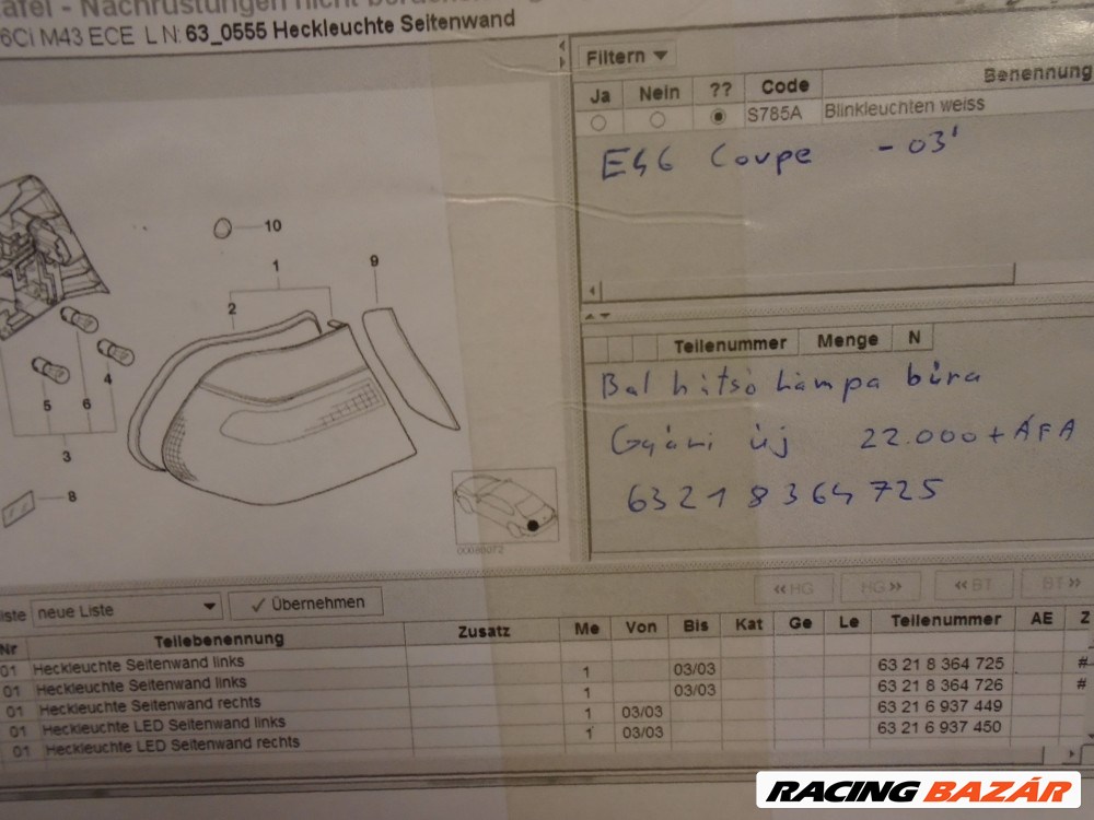 [GYÁRI ÚJ] BMW - Bal hátsó lámpabúra - 3-as /  E46 coupe  -03' 4. kép